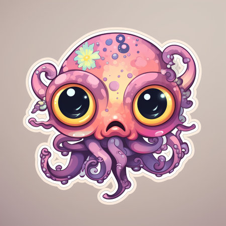 Cute cartoon octopus with eyes and tentacles. Vector illustration.の素材