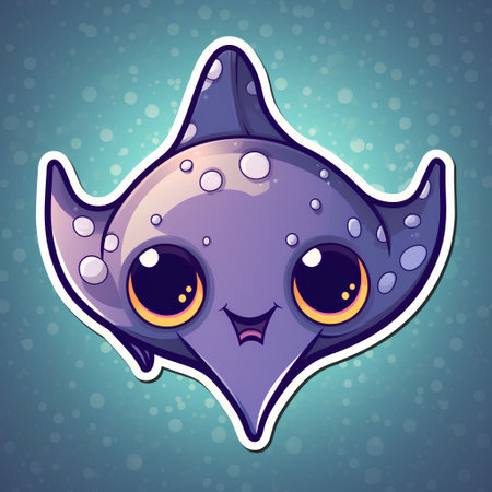 Funny cartoon stingray on a blue background. Vector illustration.の素材