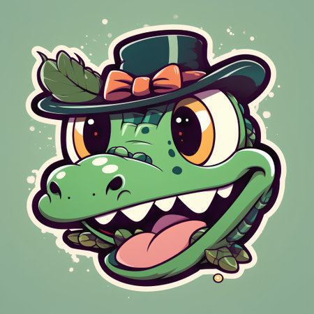 Crocodile in hat and bowler. Vector illustration.の素材