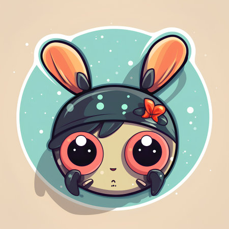 Cute cartoon hare head in a cap. Vector illustration.の素材