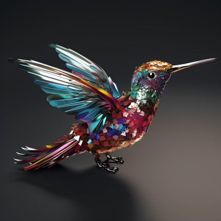Colorful hummingbird isolated on black background. 3D illustration.の素材