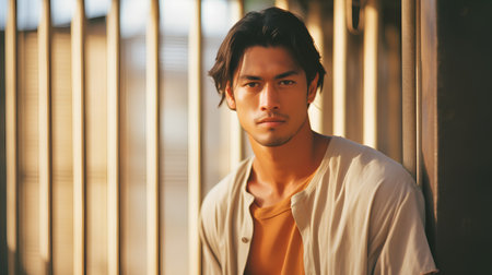 Portrait of a handsome young asian man in the city.の素材