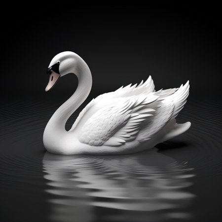 White swan on a black background. 3d render illustration.の素材