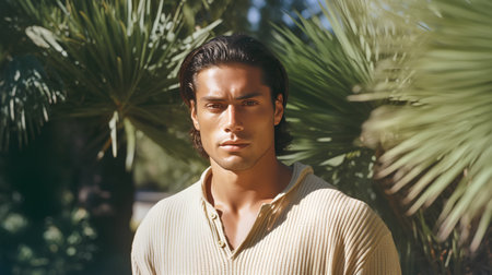 Portrait of a handsome young man outdoors. Men's beauty, fashion.の素材