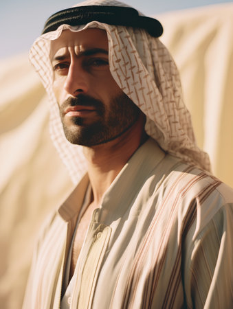 Handsome arabic man with traditional clothes in the desertの素材