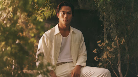 Portrait of a handsome young asian man wearing white shirt.の素材