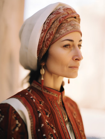 Portrait of a beautiful woman in ethnic clothes. Boho style.の素材
