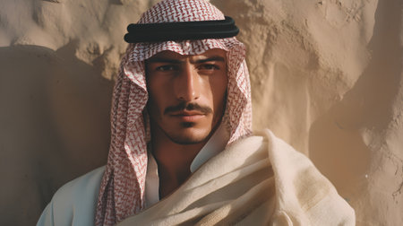 Portrait of a handsome arabian man wearing traditional clothes.の素材