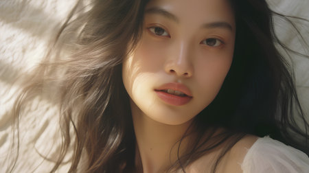 Portrait of a beautiful young asian woman with long hair.の素材