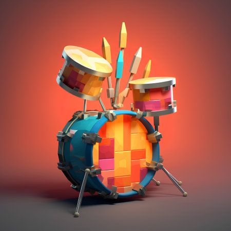 Drum kit on a red background. 3d render illustration.の素材