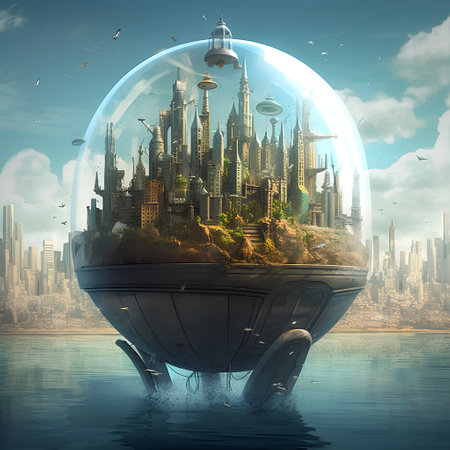 Fantasy alien city in a glass sphere. 3D illustration.の素材
