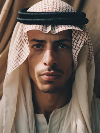 Portrait of a young arabic man in traditional clothes.の素材