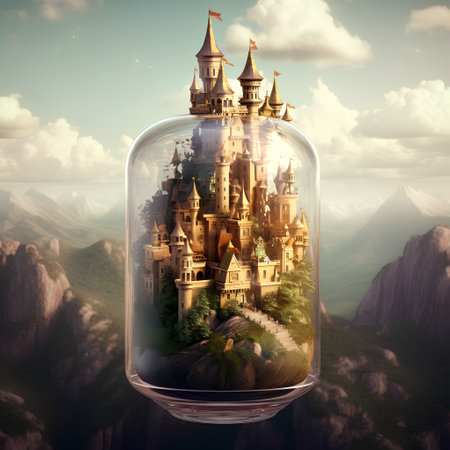 Fairytale castle in a glass jar. 3D Renderingの素材