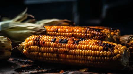 Grilled corn on the cob. Dark rustic style. Selective focus.の素材