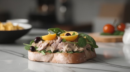 Canape with tuna, olives and arugulale tableの素材