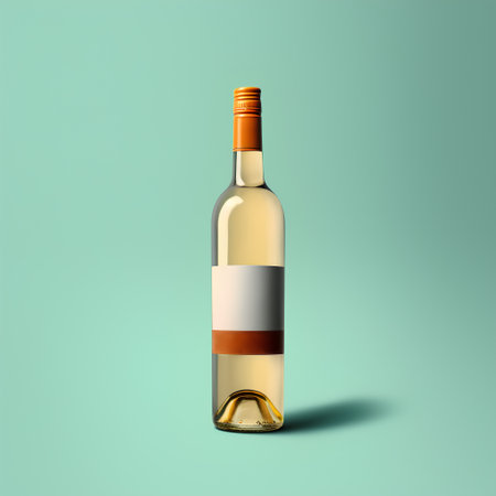 White wine bottle with blank label on blue background. 3d renderingの素材