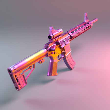 3D rendering of a submachine gun on a gradient background.の素材