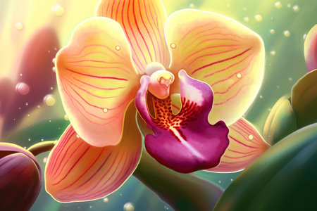 Orchid flower on blurred background. Vector illustration for your design.の素材