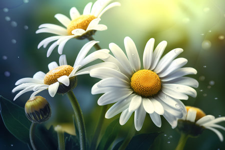 Beautiful daisies on a background of the summer landscape.の素材