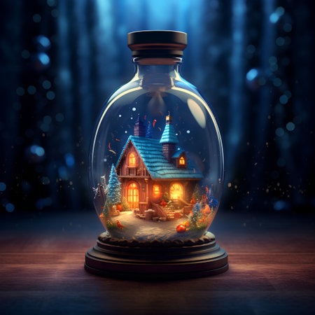 Little house in a glass jar with a magic forest inside. 3D renderingの素材