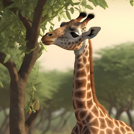 giraffe in the savannah - 3d digitally rendered illustrationの素材