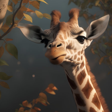 giraffe in the forest on a dark background. 3d renderingの素材