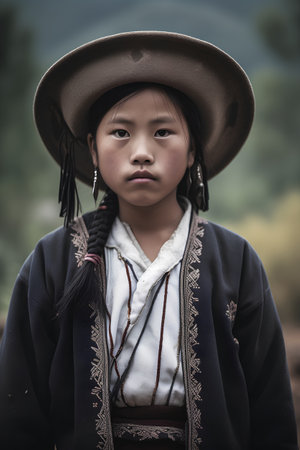 Unidentified Chiang Mai native girl in traditional costume in Mae Hong Son, Thailand.の素材