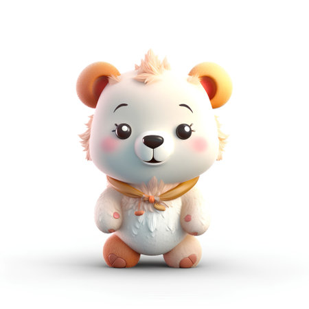 3d rendering of a cute little teddy bear isolated on white backgroundの素材