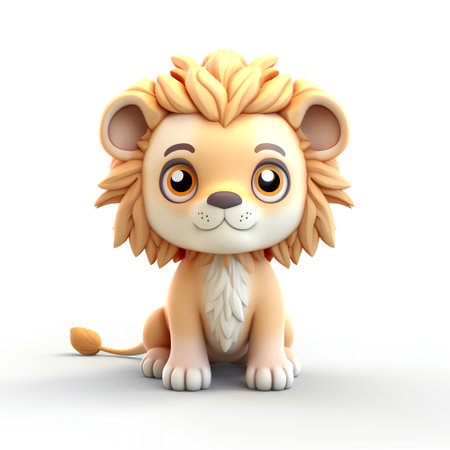 Cute cartoon lion on a white background. 3D rendering.の素材