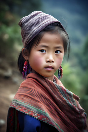 Portrait of a beautiful little girl in Sapa, Vietnam.の素材