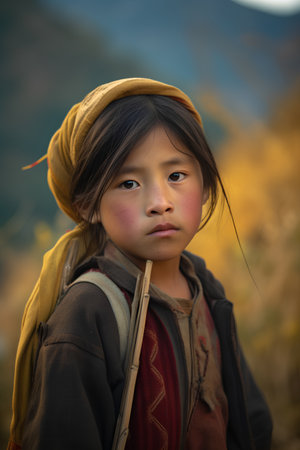 Little asian girl on the way to Everest Base Camp, Nepalの素材