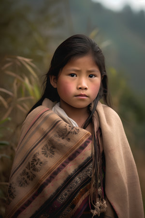 Portrait of a little girl in the jungle, Myanmar (Burma)の素材
