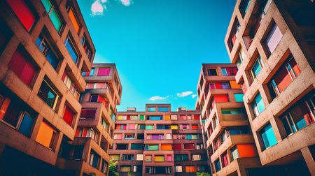 Modern apartment buildings in Berlin, Germany. Architectural details of modern city.の素材