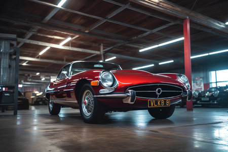 Vintage american car in garage. Retro car. Classic car.の素材