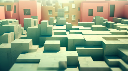 Abstract 3d city background with cubes. 3d render illustration.の素材