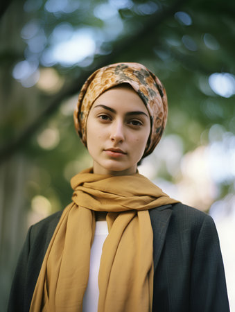 Portrait of a young beautiful muslim woman with headscarfの素材