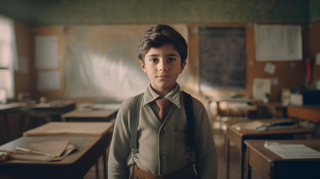 Portrait of a schoolboy in a classroom. Education concept.の素材