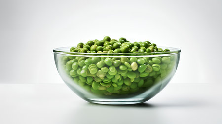 Green peas in glass bowl isolated on white background. 3d illustrationの素材