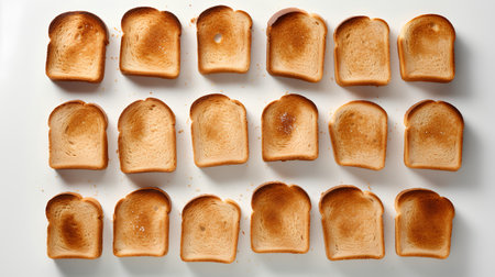 Slices of bread isolated on white background. Top view.の素材