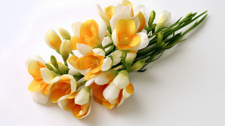 Beautiful bouquet of freesia on a white background.の素材