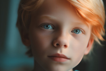 Portrait of a little boy with blond hair and blue eyes.の素材