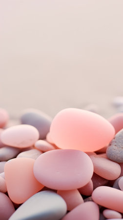 pink and white stones on the sand, shallow depth of fieldの素材