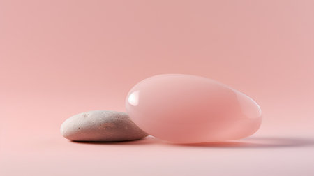 Minimalistic abstract composition with two stones on pink background. 3d renderの素材