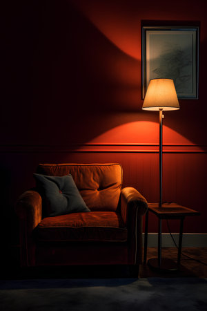 Interior of the living room with a sofa and a lamp. 3d renderの素材