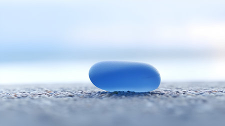 Close up of blue pebble on the beach with copy spaceの素材