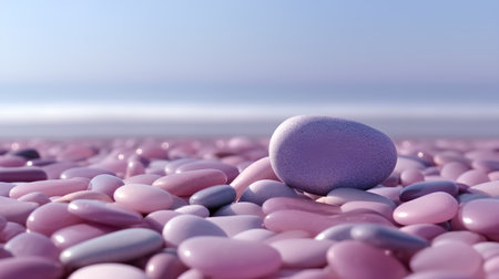 Pink and violet stones on the seashore. 3d renderingの素材