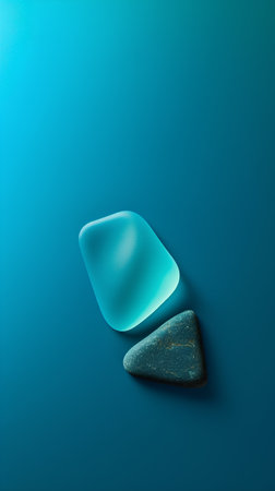 3d render of blue stone on a blue background with copy spaceの素材