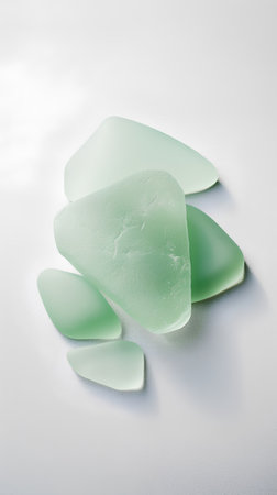 Pieces of green soap on a white background. Toned.の素材