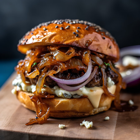Cheese burger - American cheese burger with onion and pickled mushroomsの素材