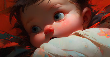 3d rendering of a cute little boy with a big eyes.の素材